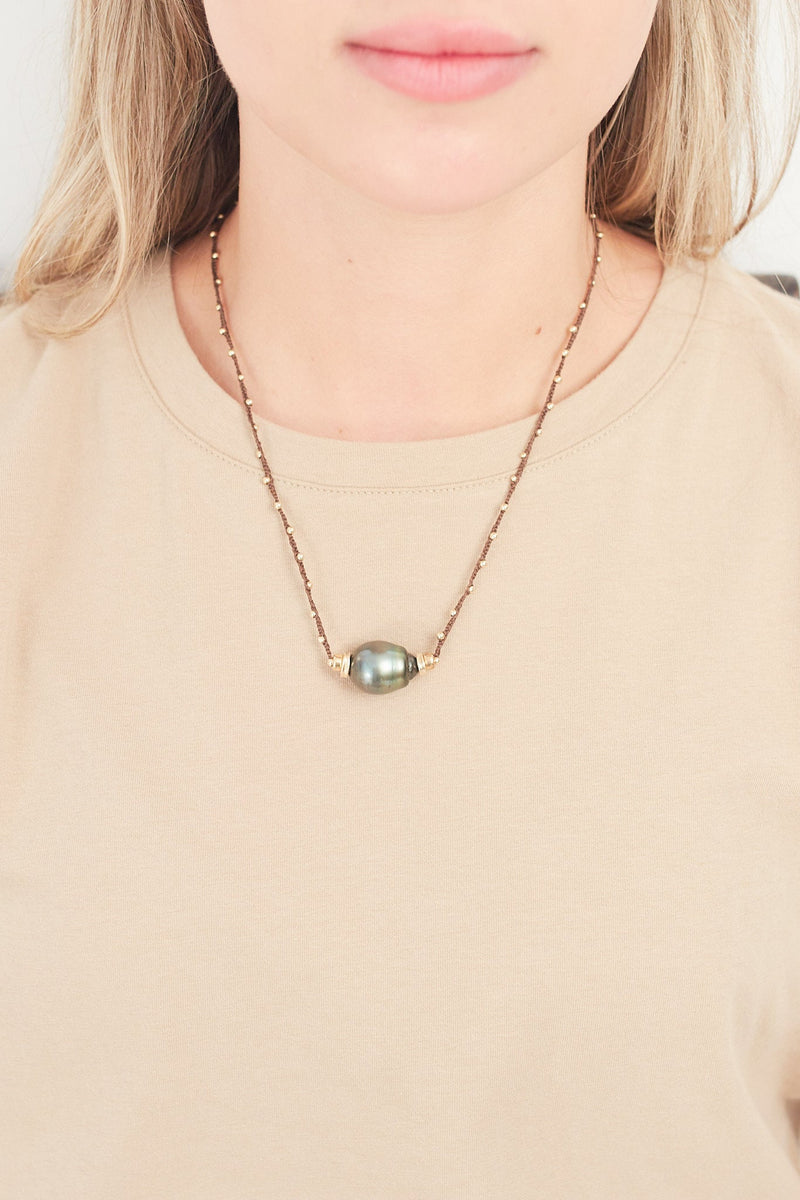 Single Tahitian Pearl With Gold Beads Necklace - Driftwood Maui & Home By Driftwood