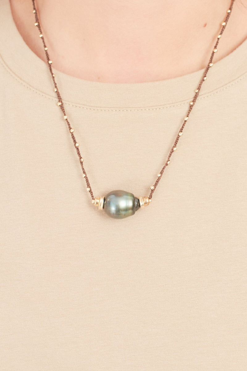 Single Tahitian Pearl With Gold Beads Necklace