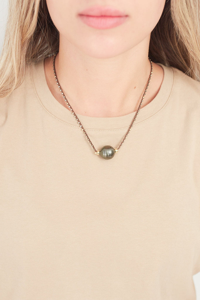 Single Tahitian Pearl With Pyrite Necklace - Driftwood Maui & Home By Driftwood