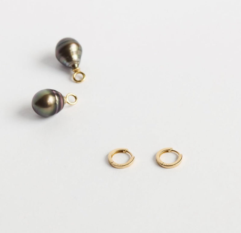 Tahitian Pearl Drop Hoops - 10K Gold
