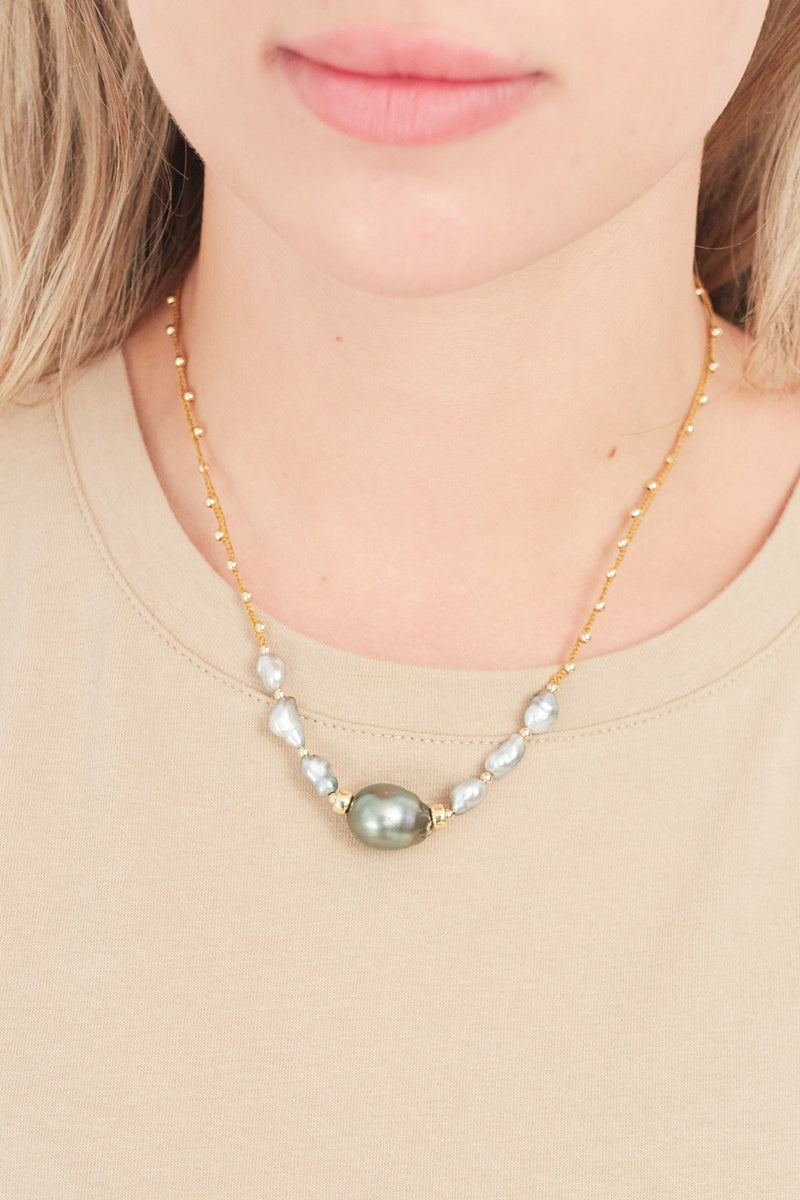 Tahitian Pearl & Keshis With Gold Beads Necklace - Driftwood Maui & Home By Driftwood