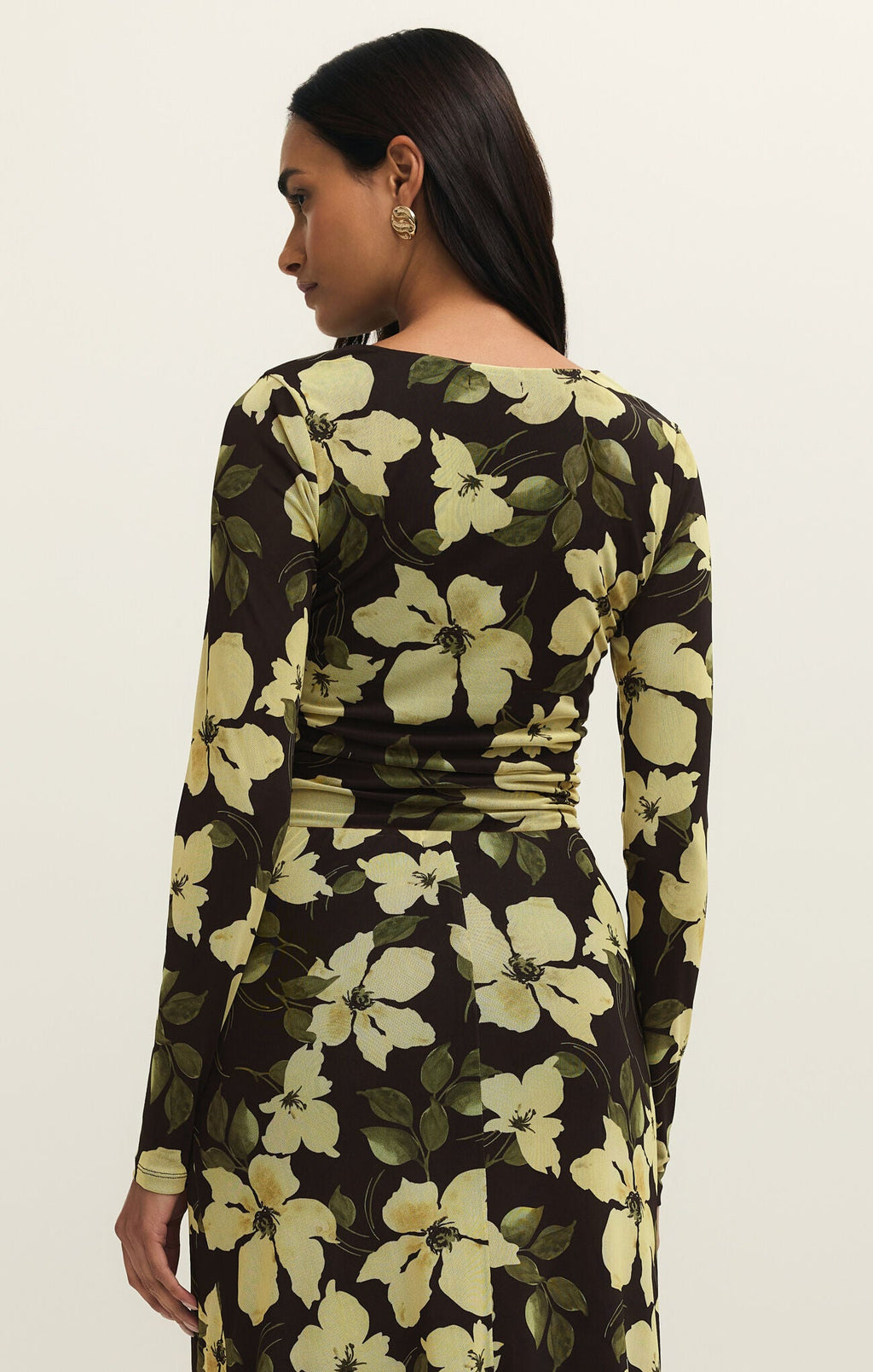 black yellow green floral mesh long sleeve top