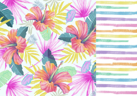 Hibiscus Fan/ Rainbow Stripes