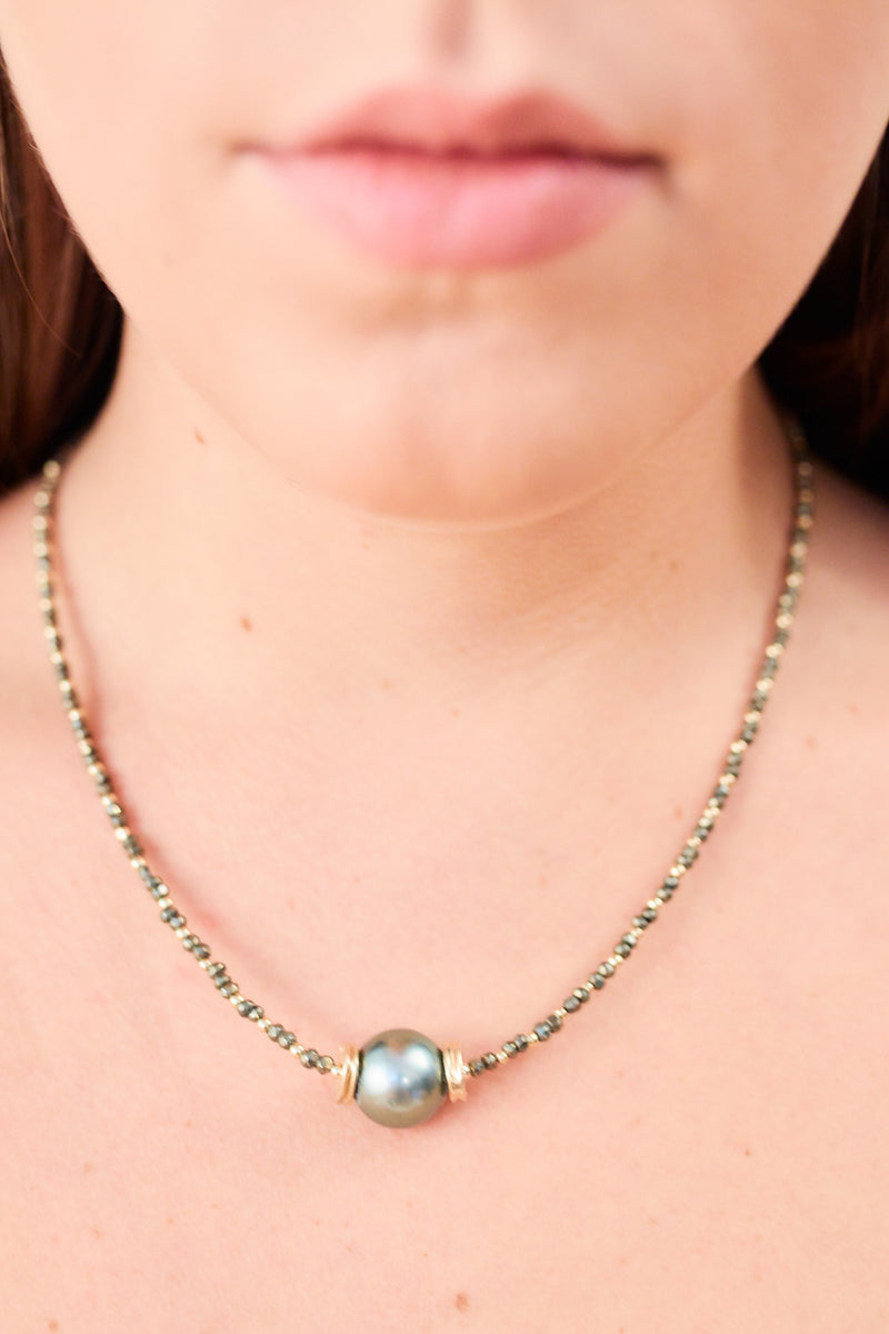 Tahitian Pearl on Pyrite Necklace