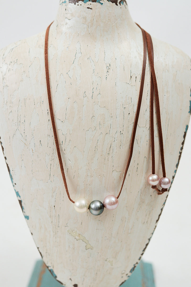 Kim Leather Pearl Necklace