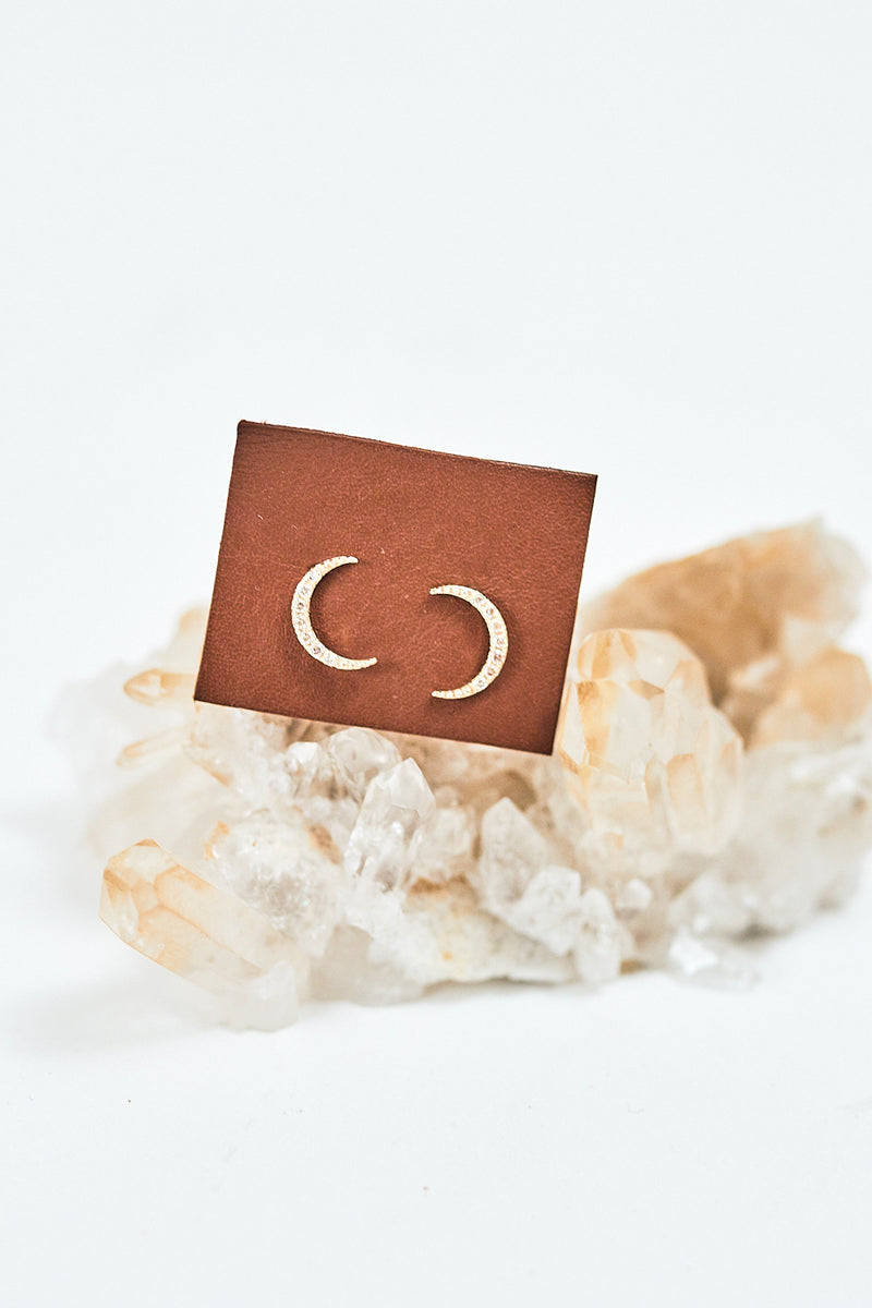 Crescent Diamond Moon Stud Earrings