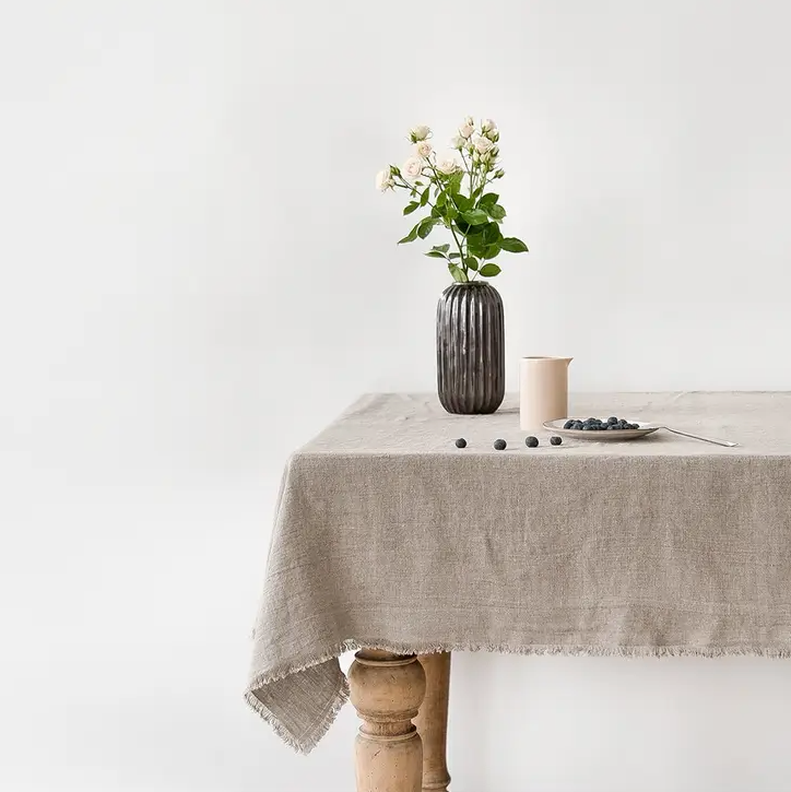 Natural Linen Tablecloth With Fringe