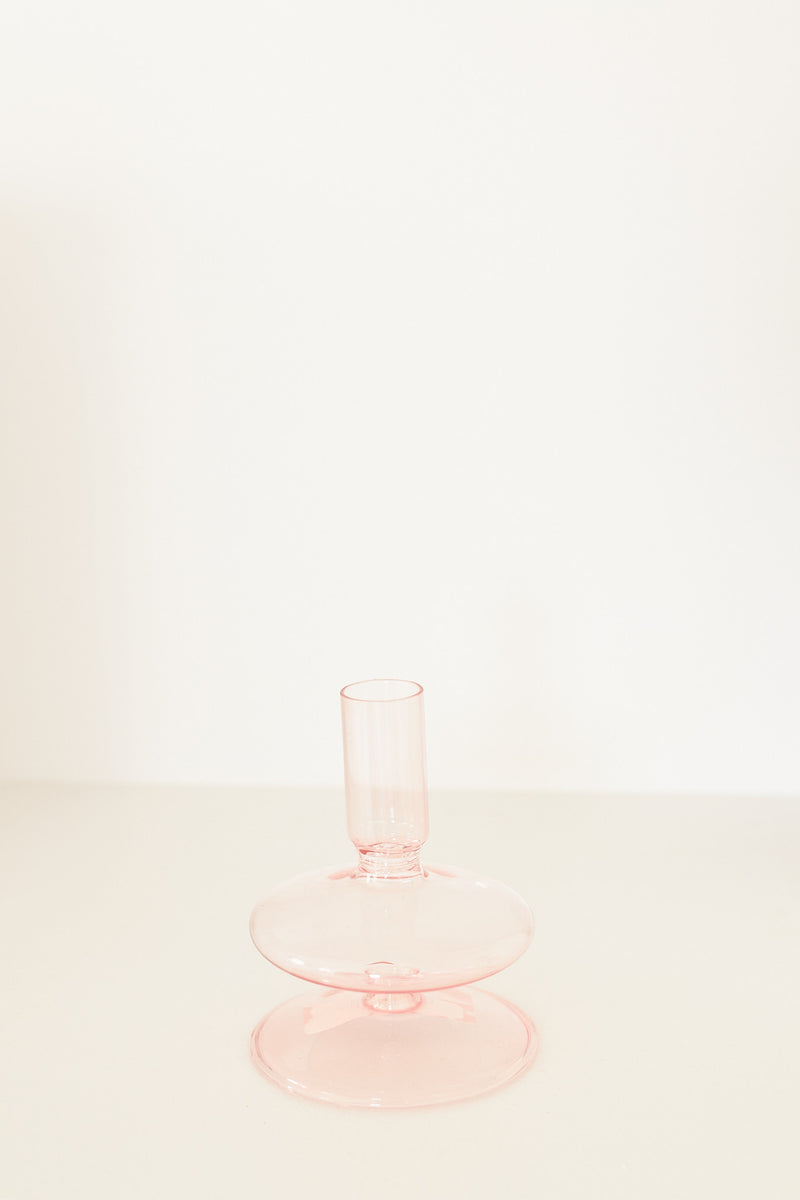 Pink Glass Candlestick Holder
