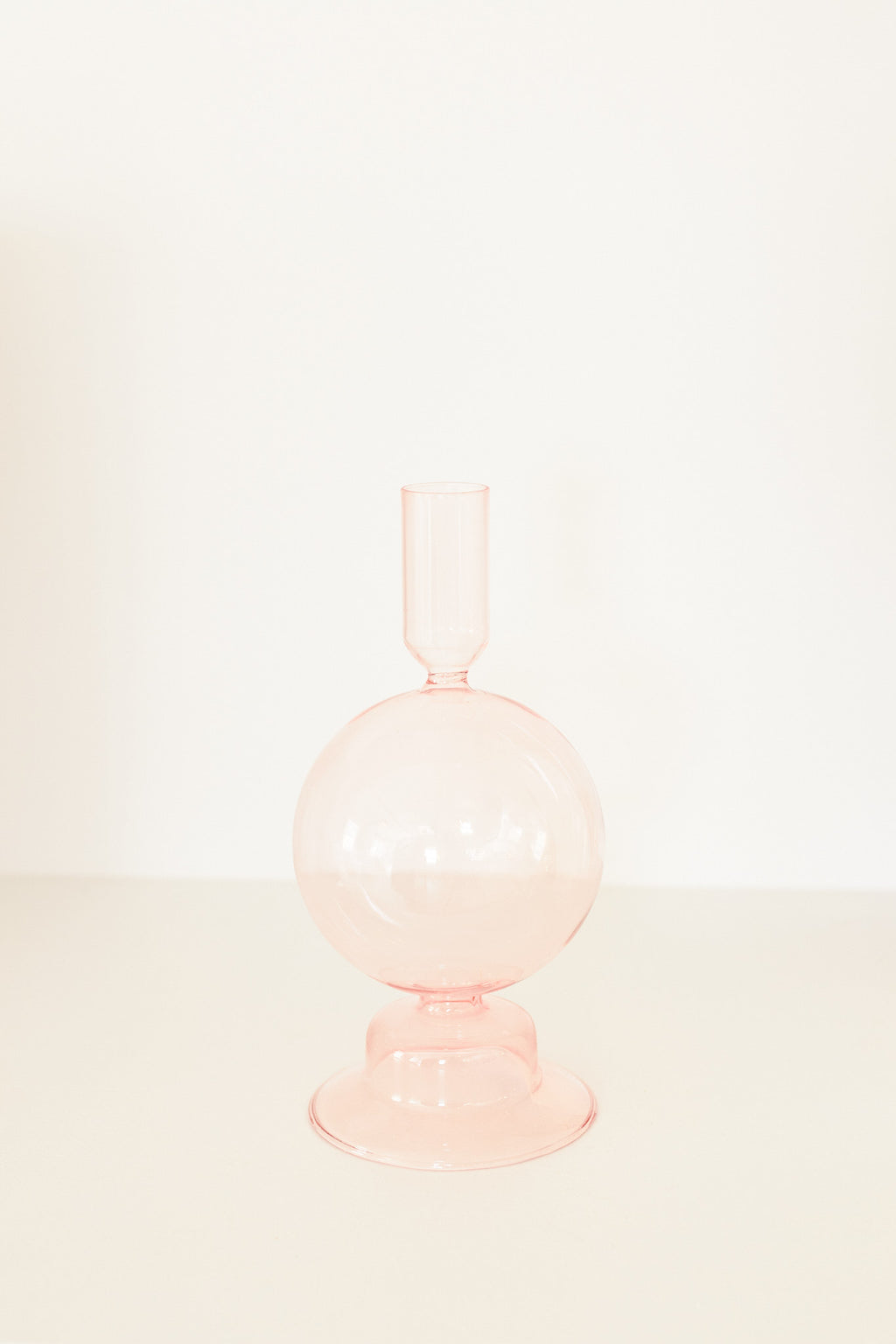 Pink Glass Candlestick Holder