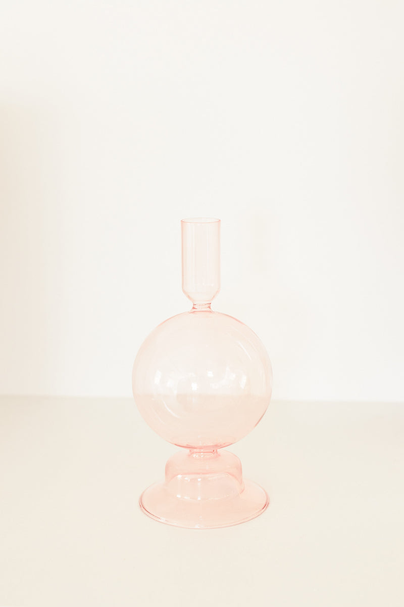 Pink Glass Candlestick Holder