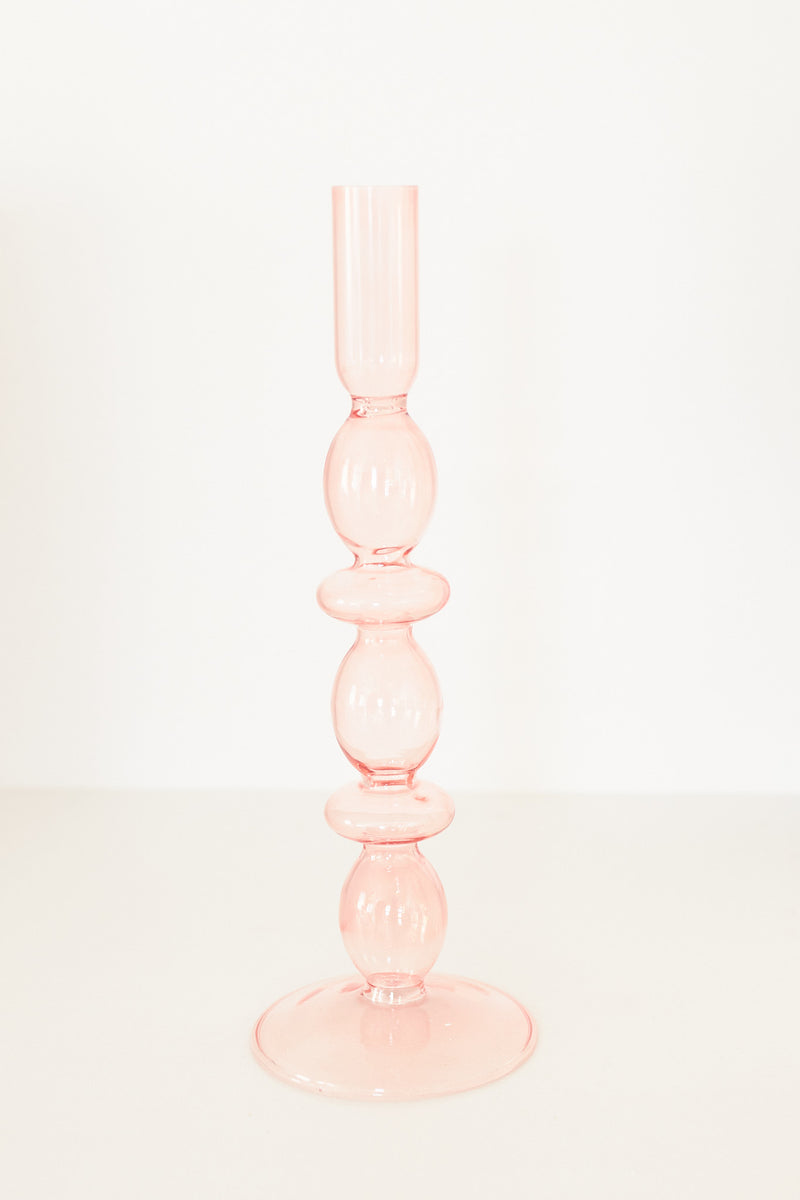 Pink Glass Candlestick Holder