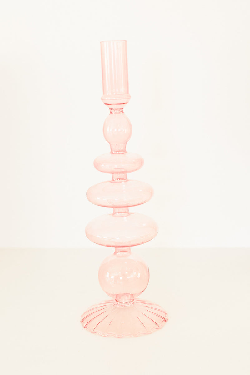 Pink Glass Candlestick Holder